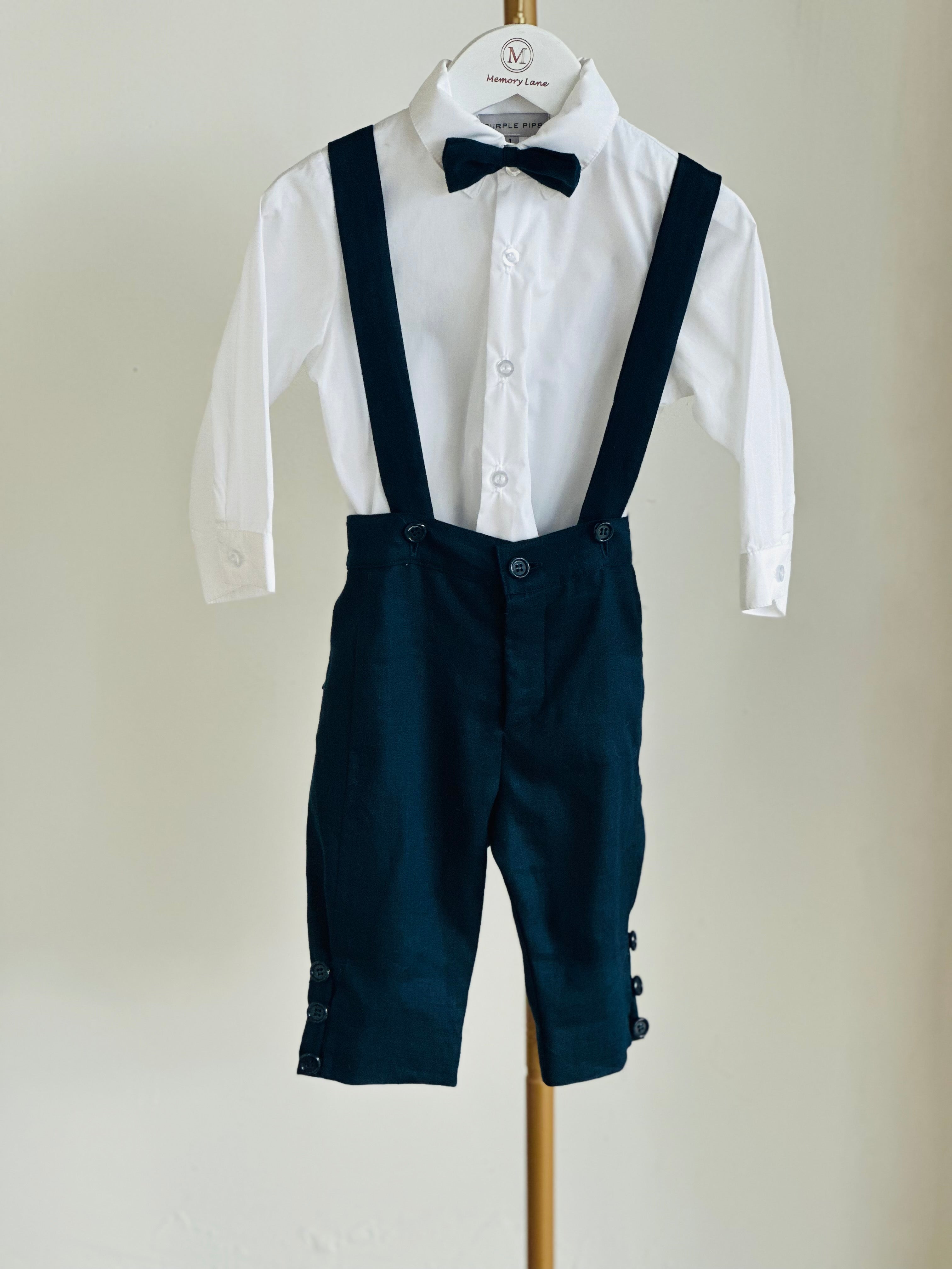 Zac Navy Linen Suspender Set