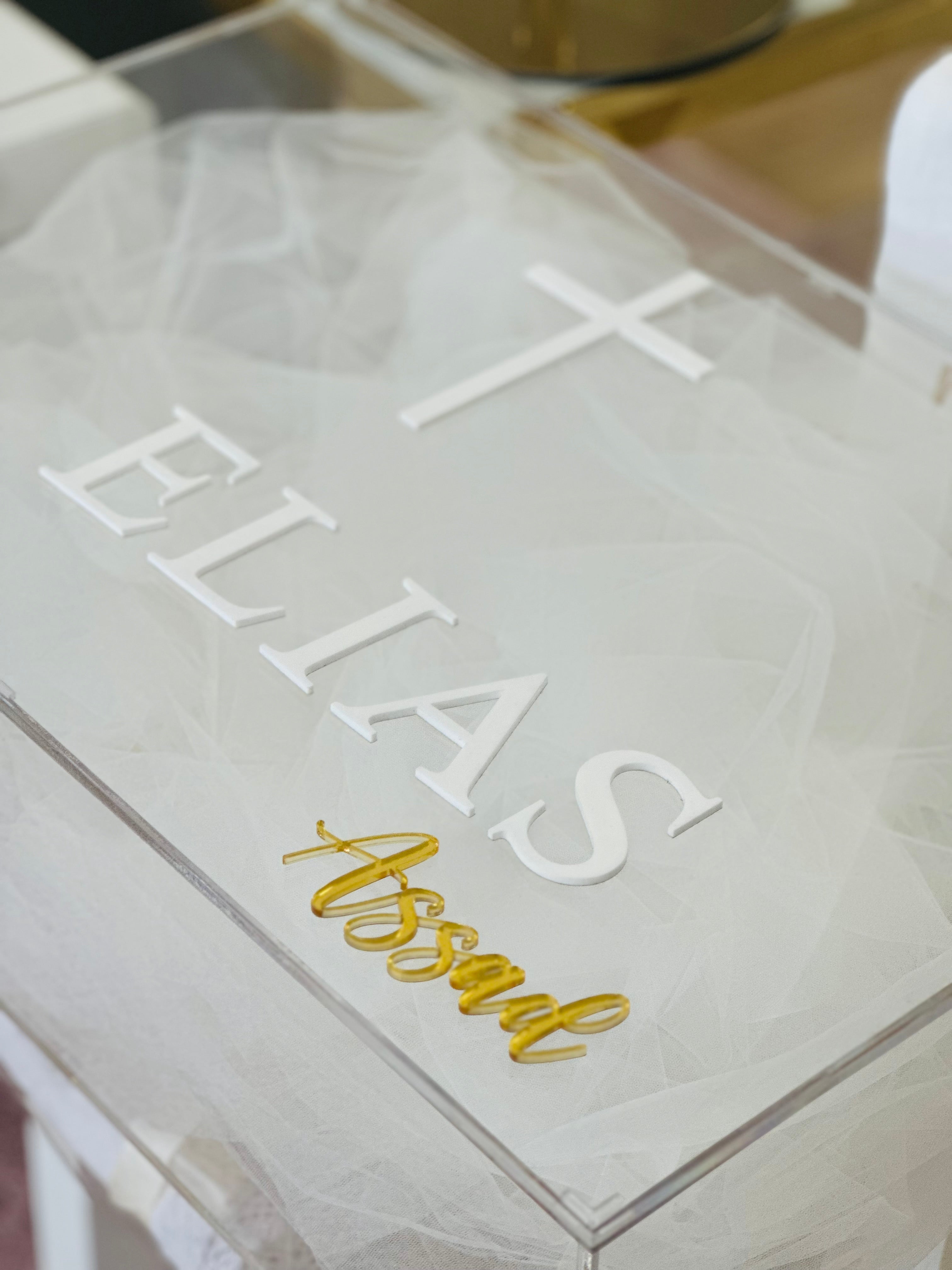 Elias Acrylic Box with Name and Cross