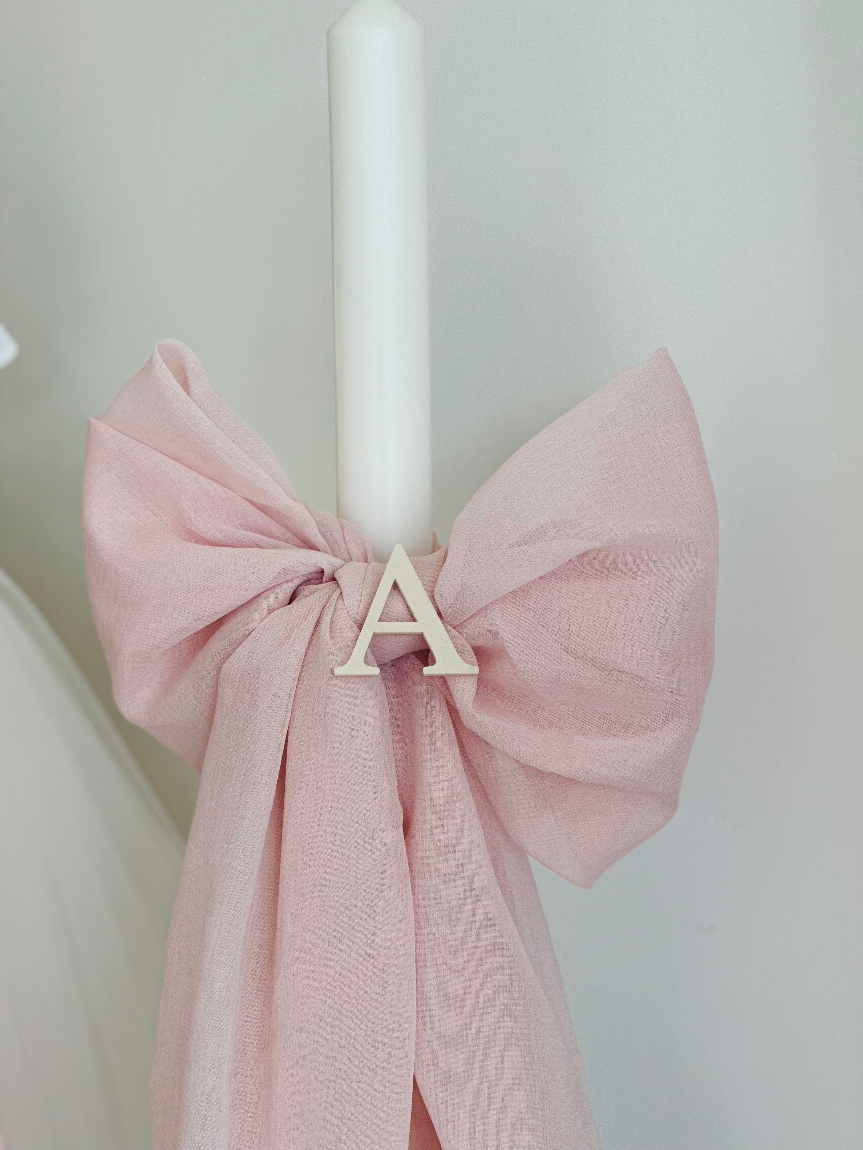 Pink Bow - Orthodox Candle with Initial