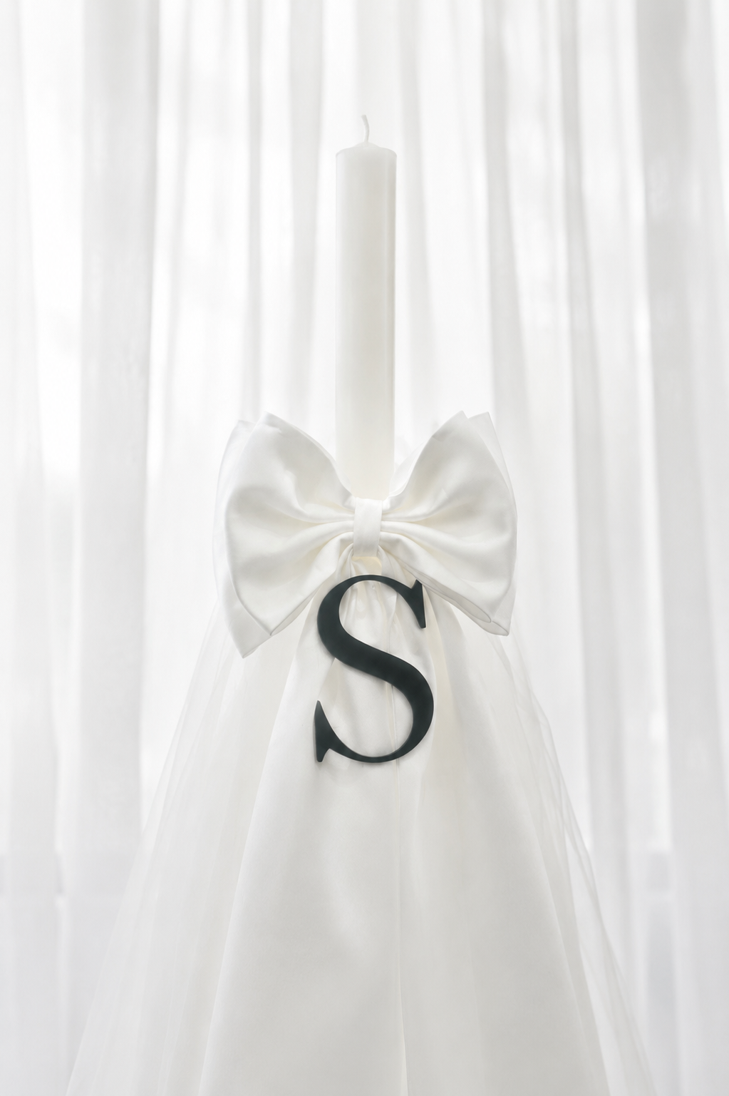 Personalised Wedding Candle with tulle and initial
