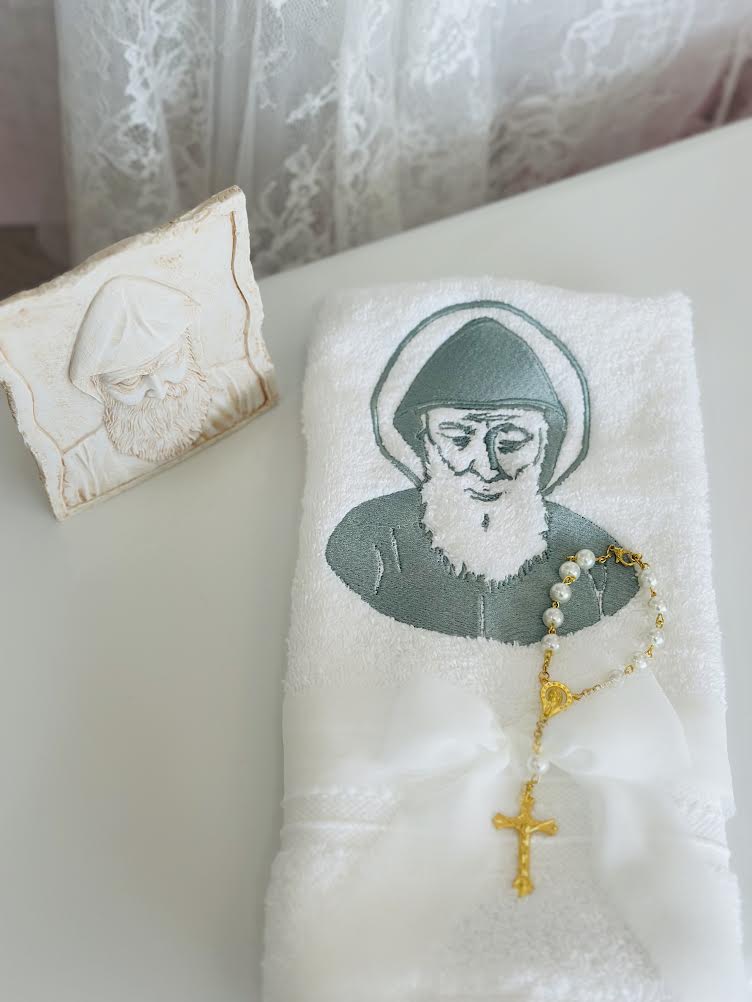 St. Charbel Hand Towel With Rosary