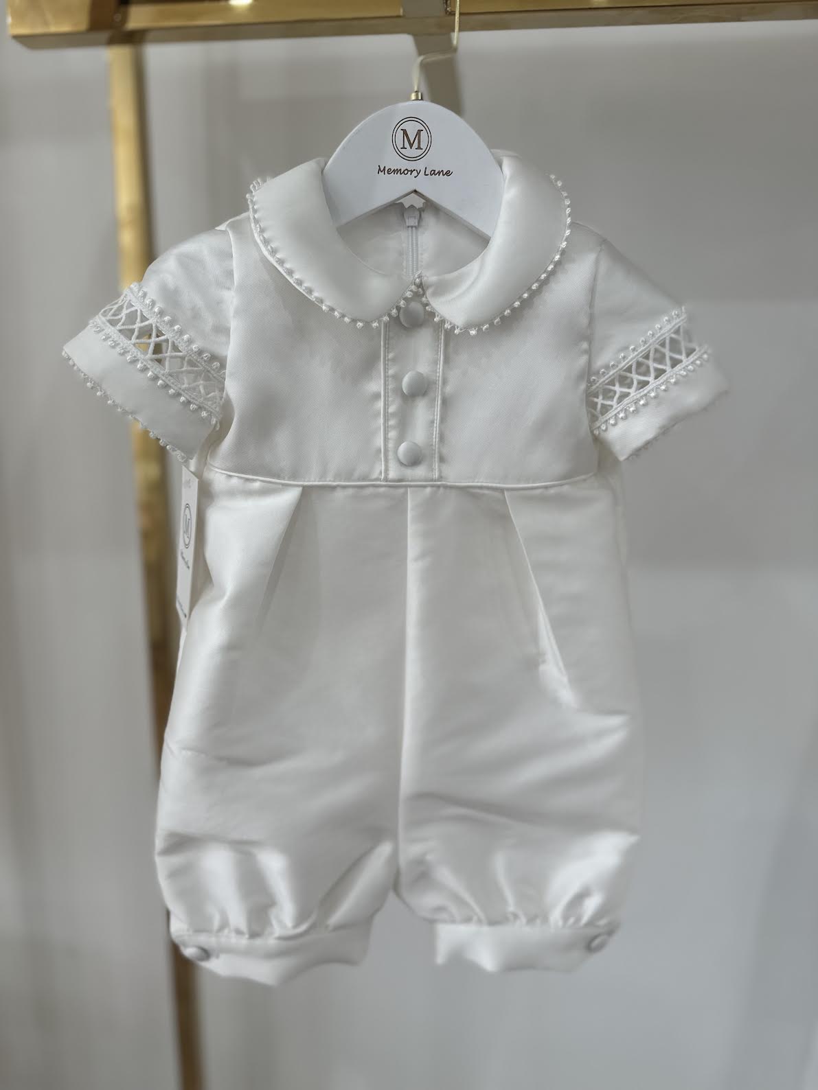 Mateo Mikado Romper with bonnet and Booties