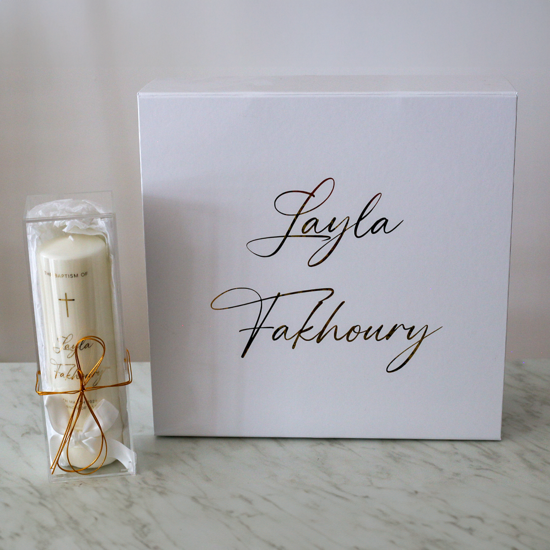 Layla Catholic Gold Candle & Box Package