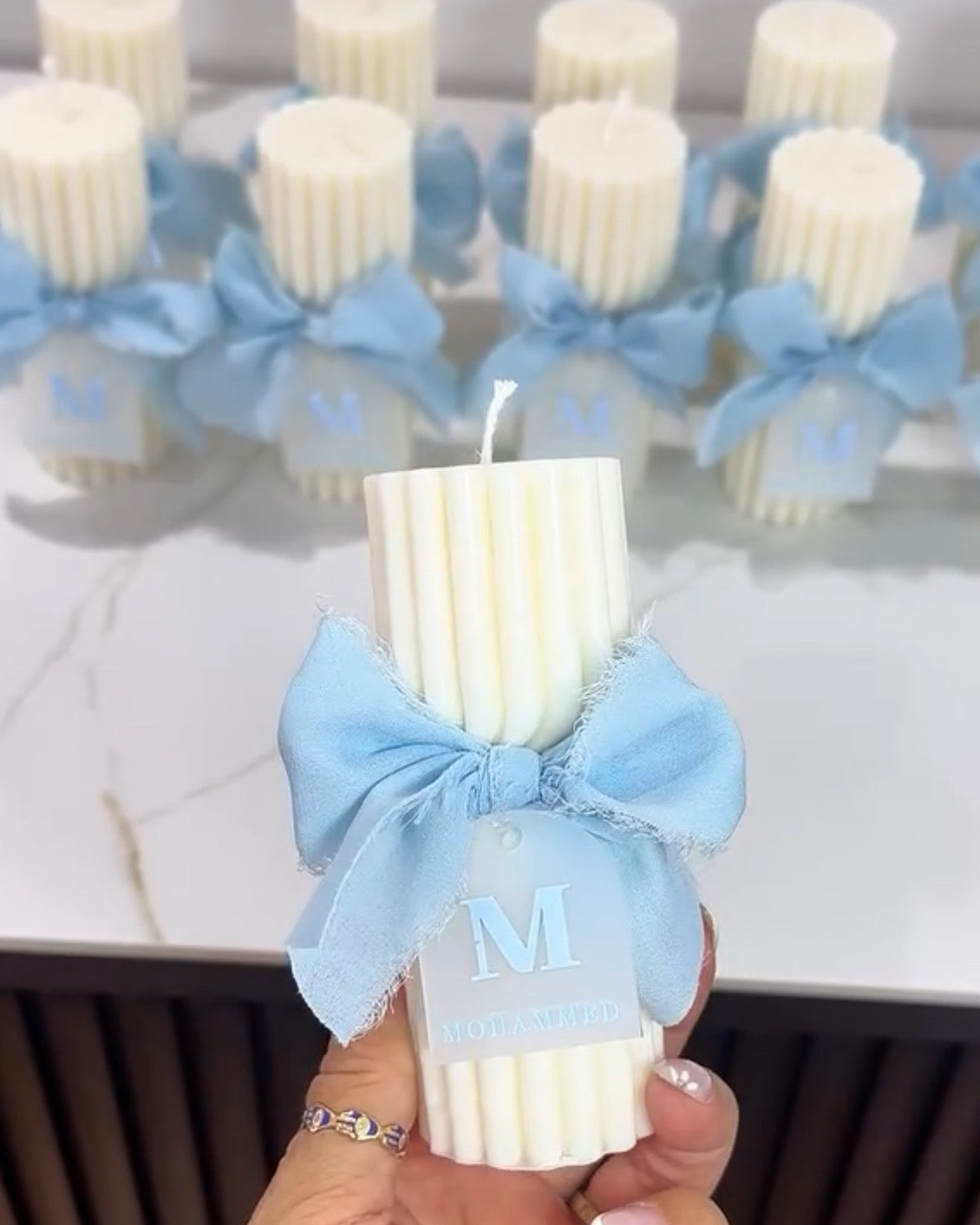 Twirl Candle with ribbon and personalised tag