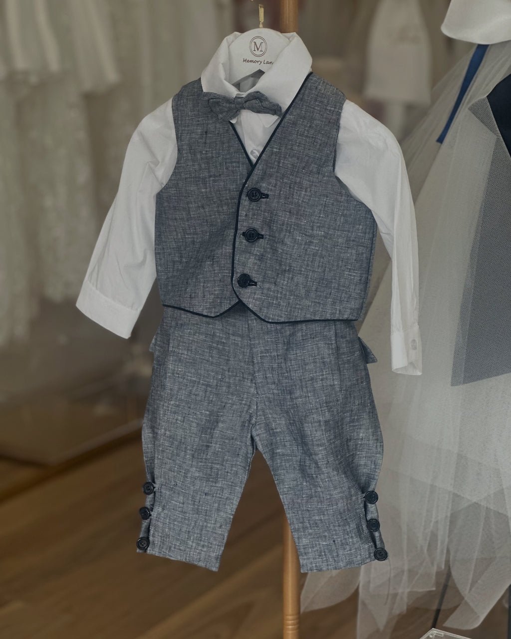 Arlo speckled navy linen set with hat