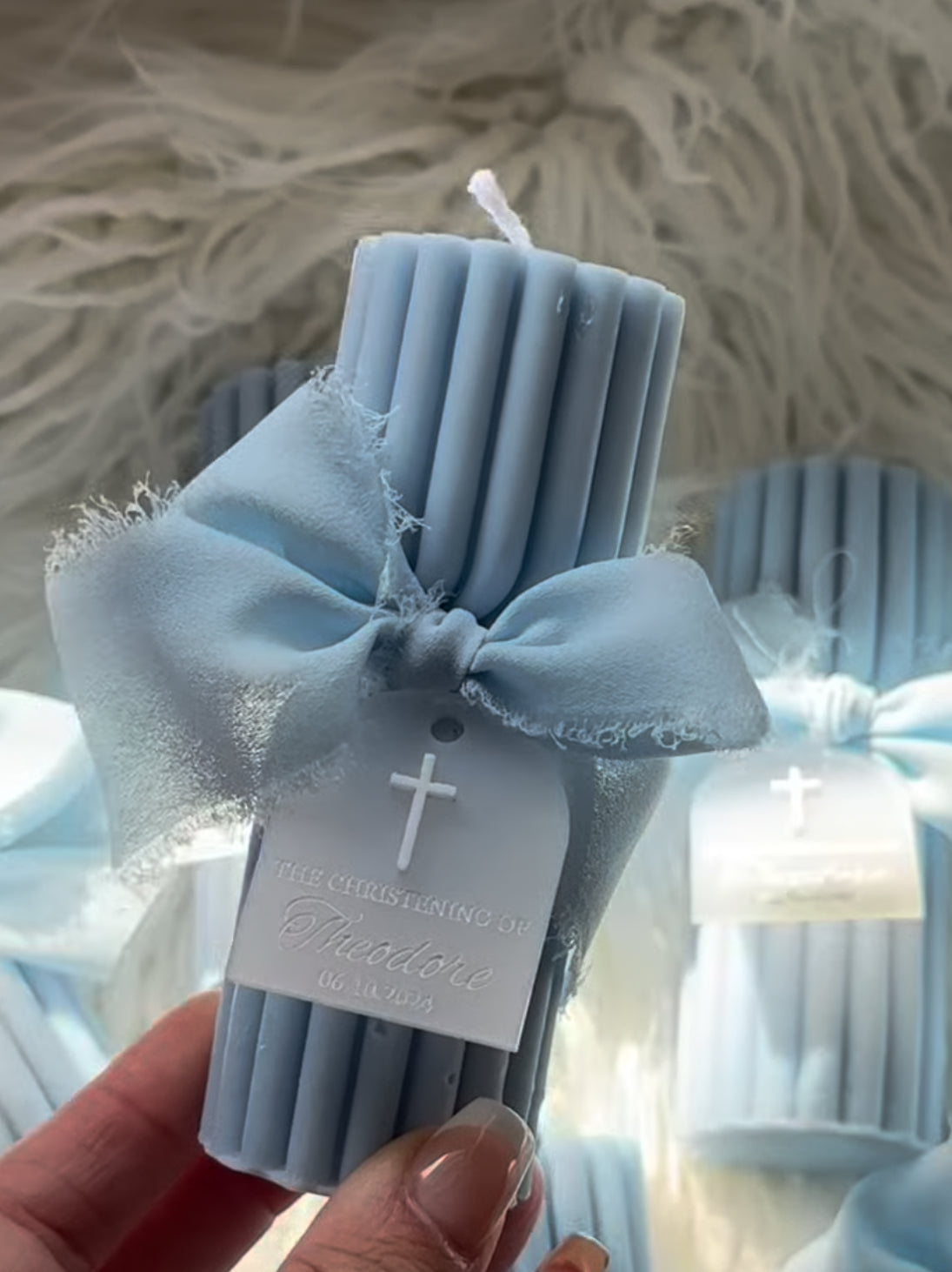 Twirl Candle with Ribbon and Personalised tag