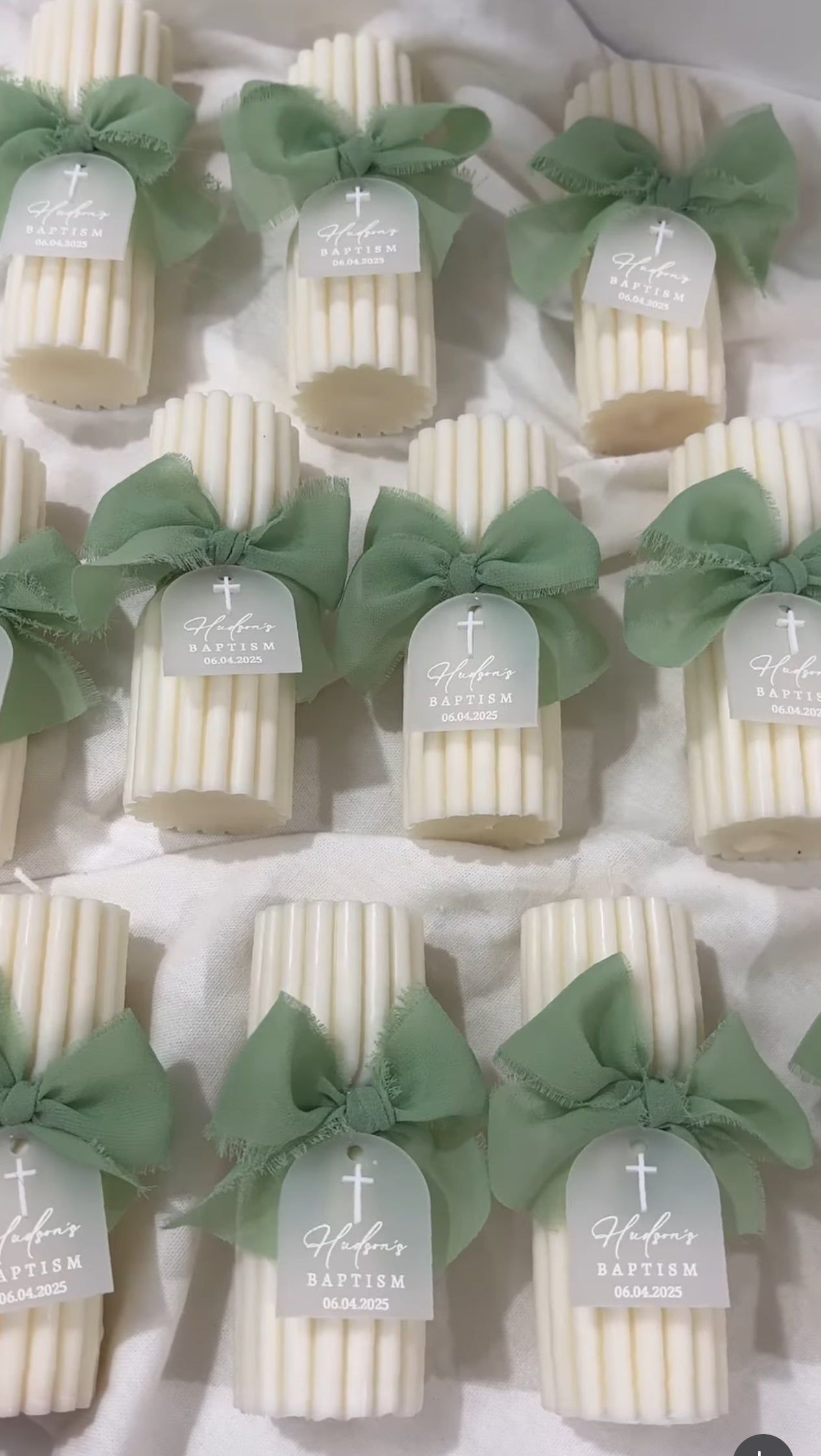 Twirl Candle with ribbon and Personalised Tag