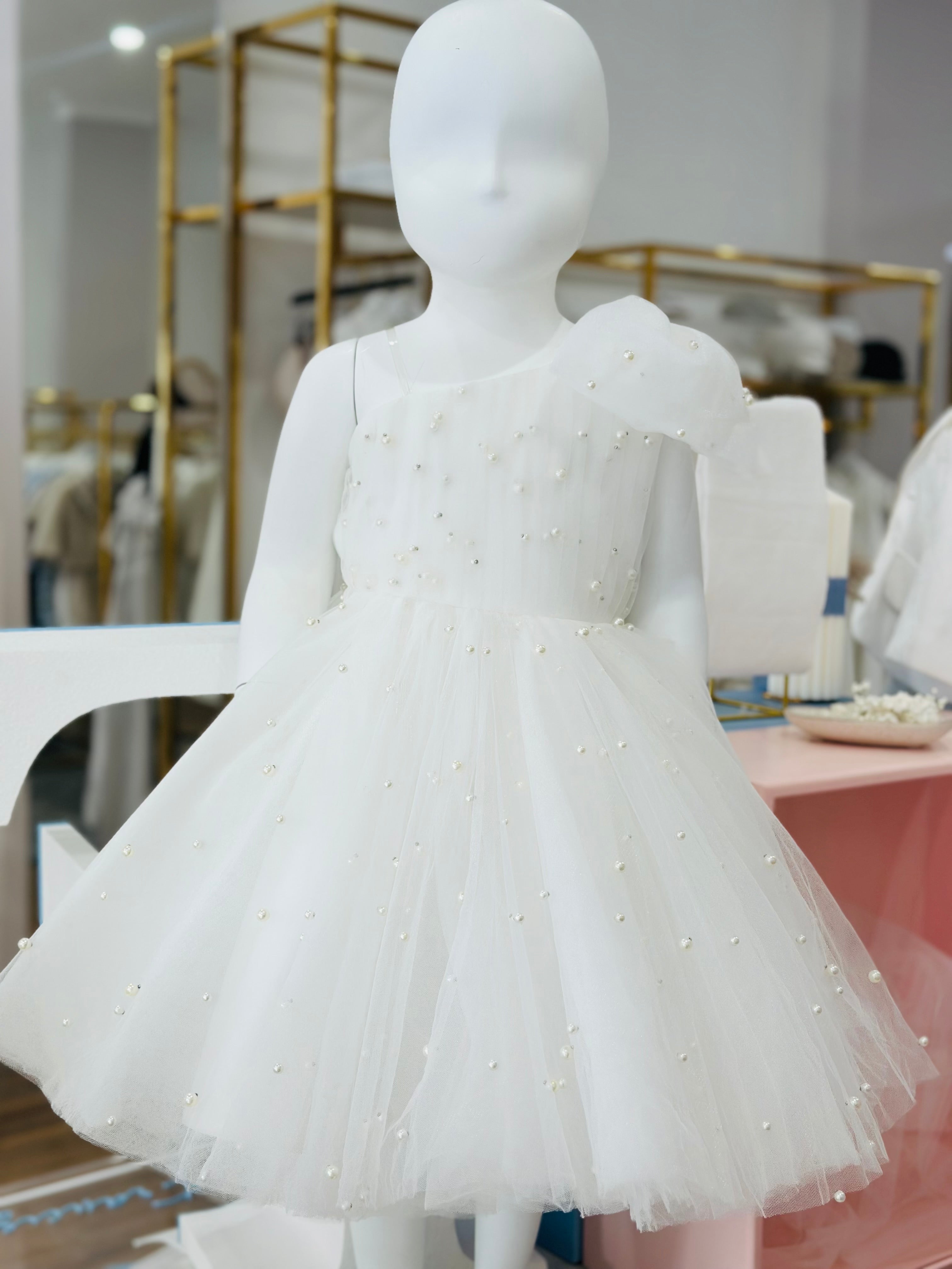 Leni One shoulder pearl dress