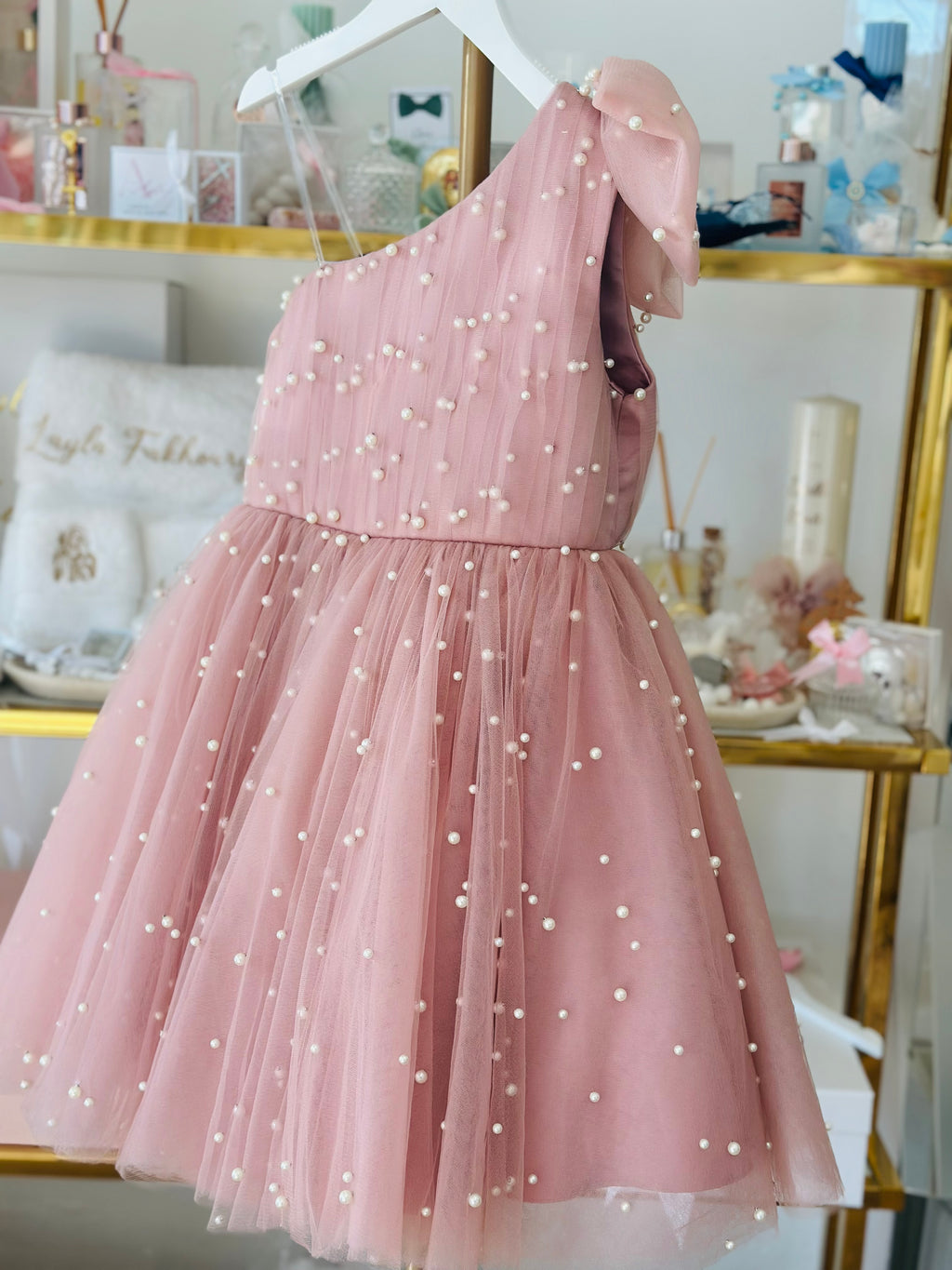 Leni One shoulder pearl tulle dress