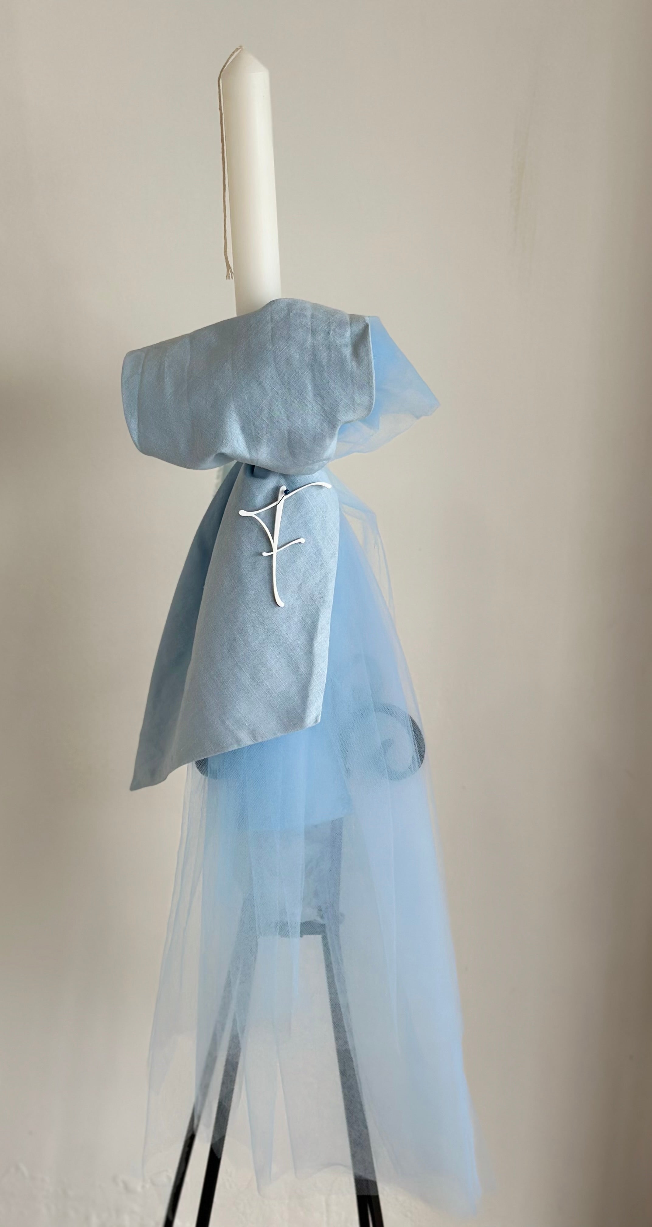 Blue Linen Orthodox Candle with Initial