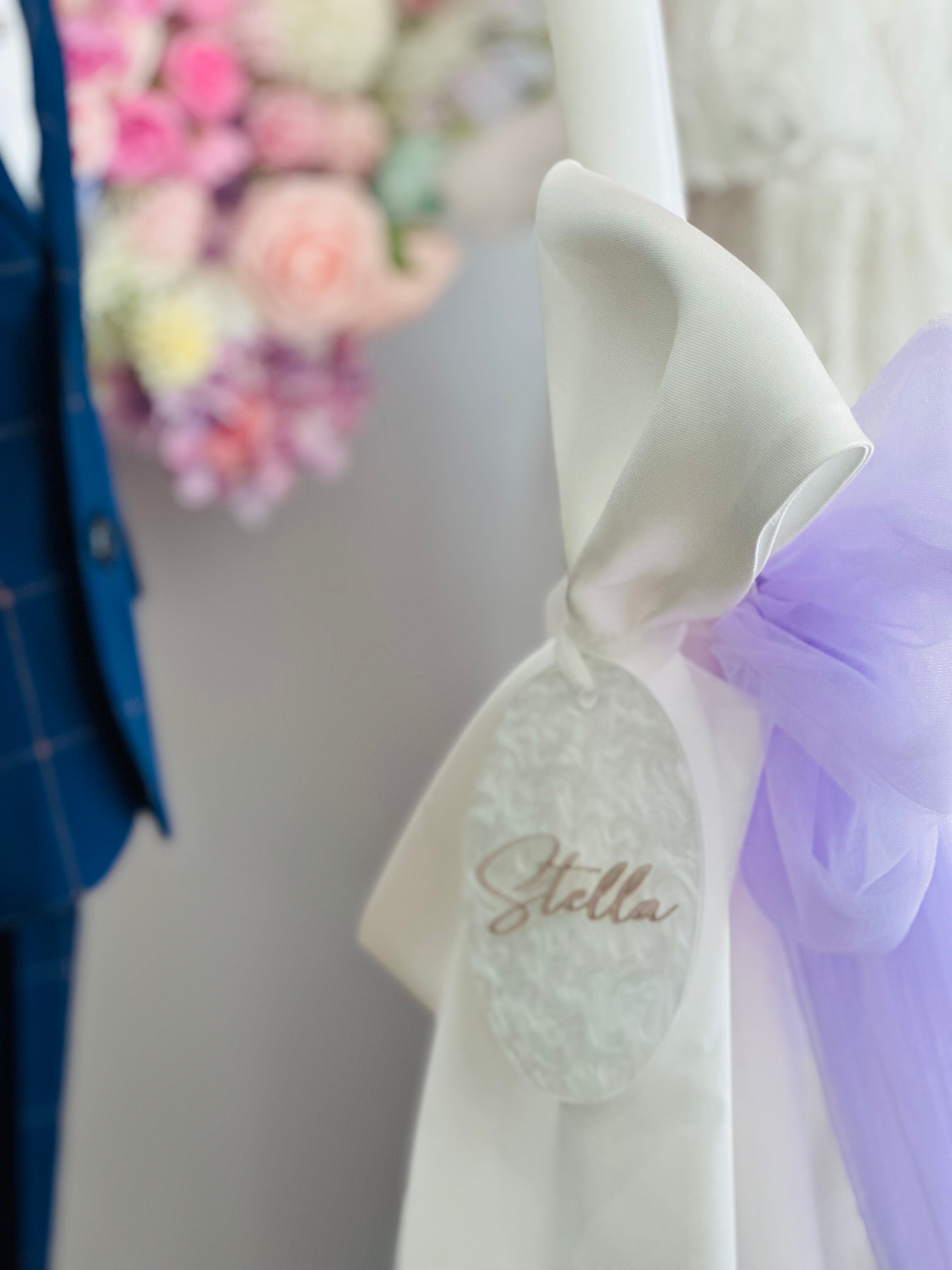 Stella Orthodox Candle with Pearl and Pink name plaque