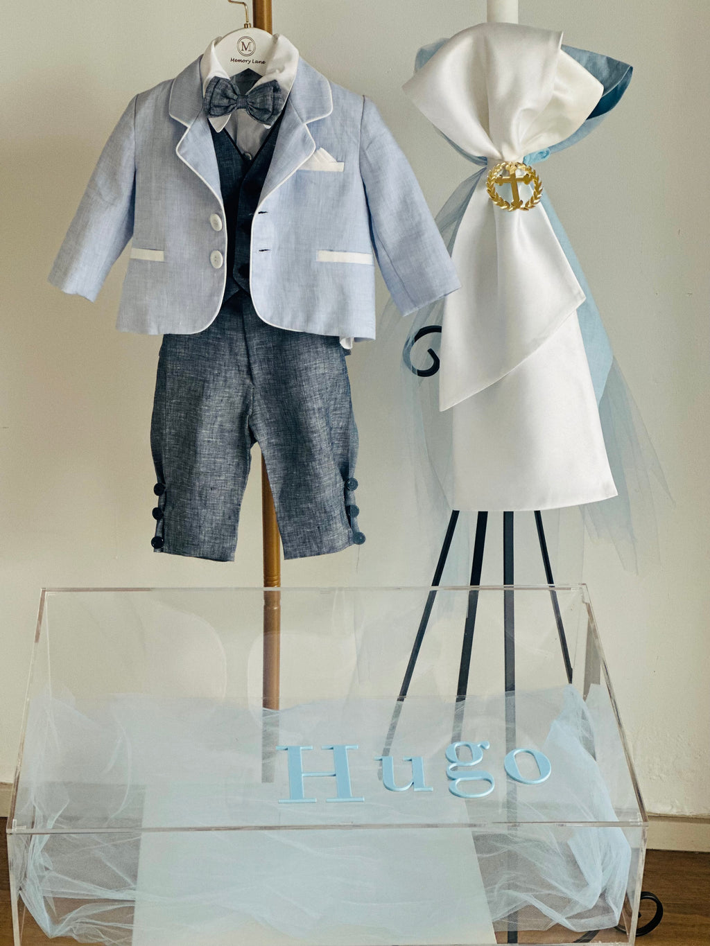 Hugo Speckled navy linen suiting with vest