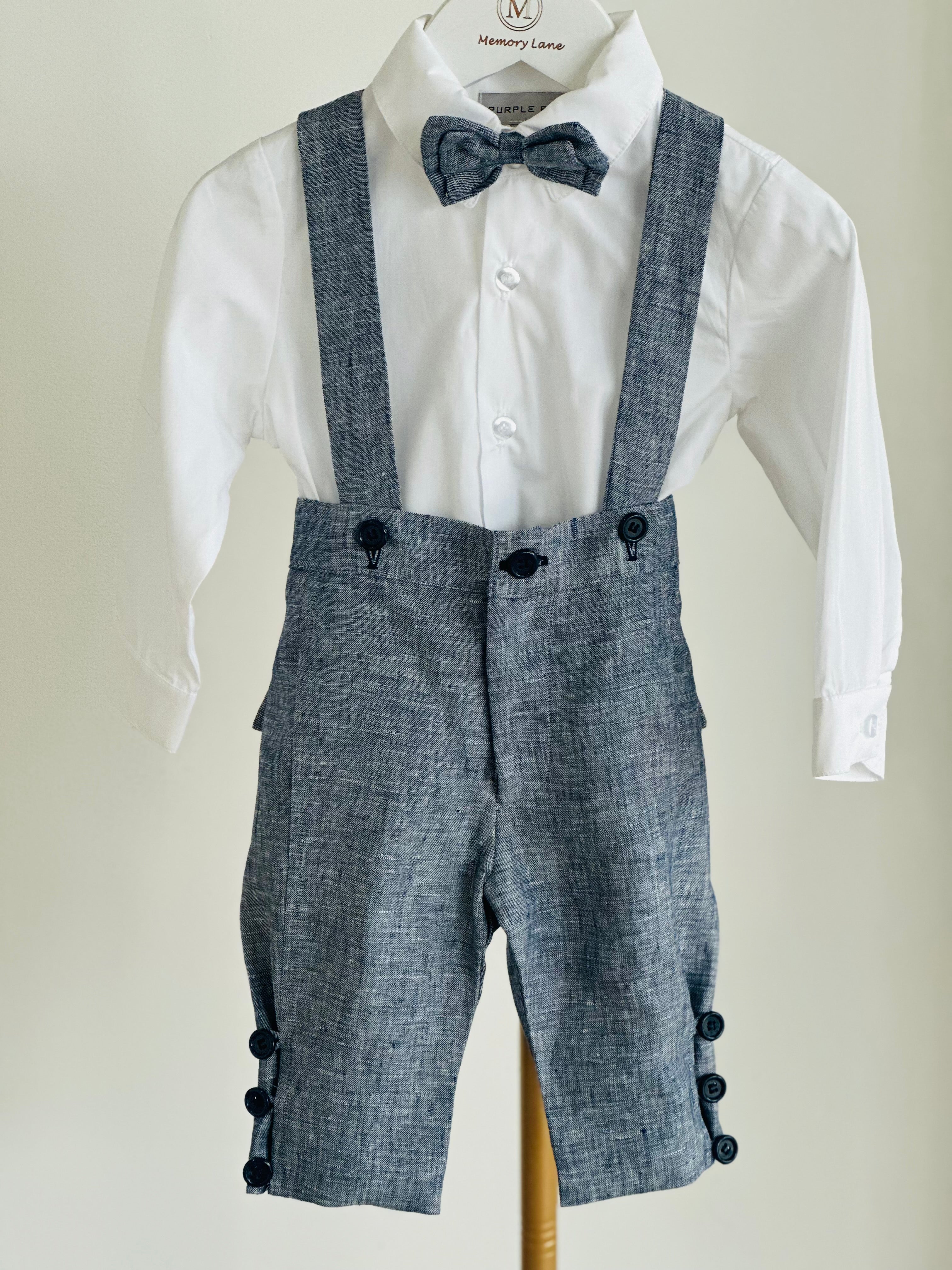 Zac Speckled Navy Linen suspender set