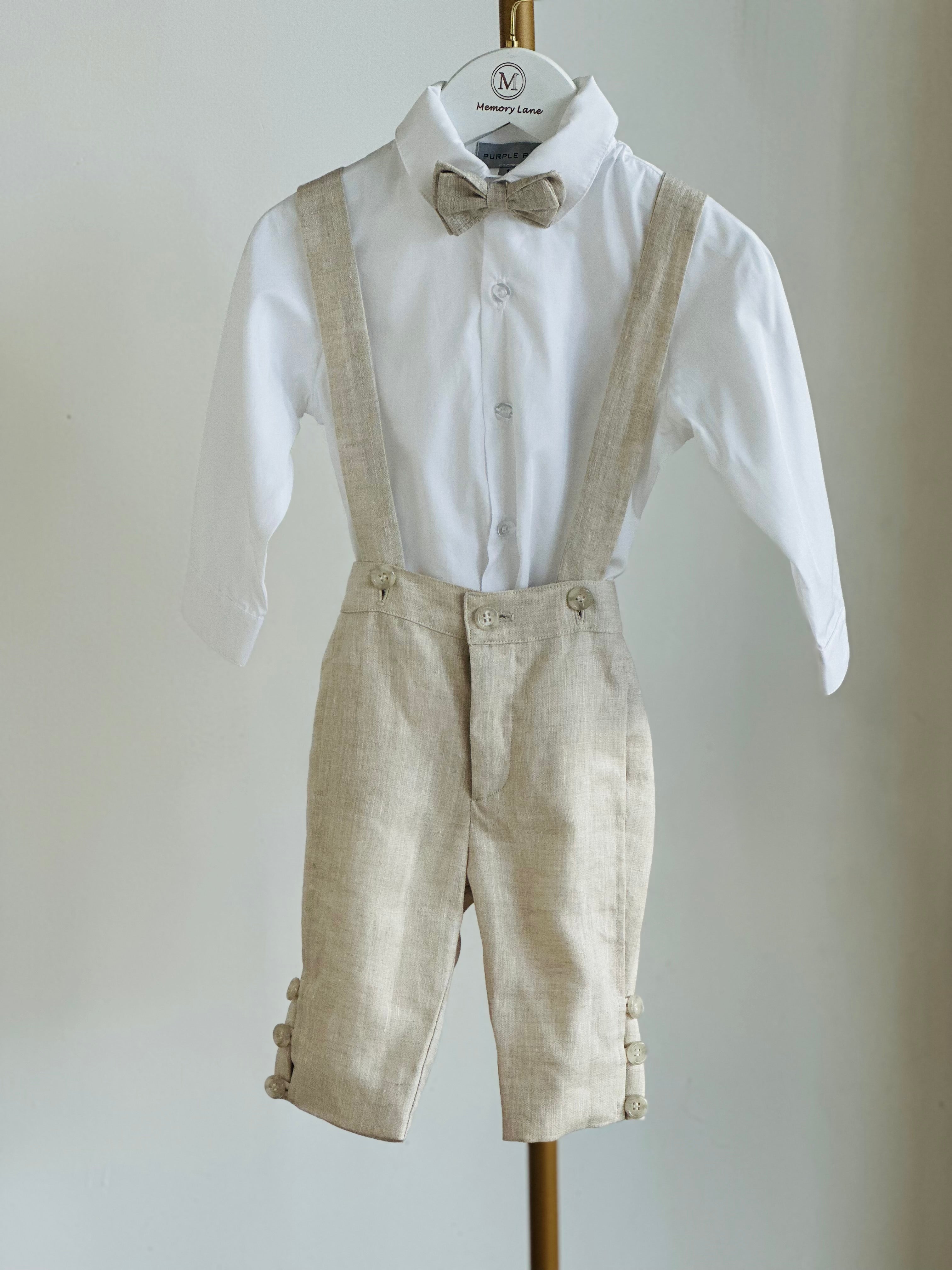 Zac Taupe Linen Suspender Set