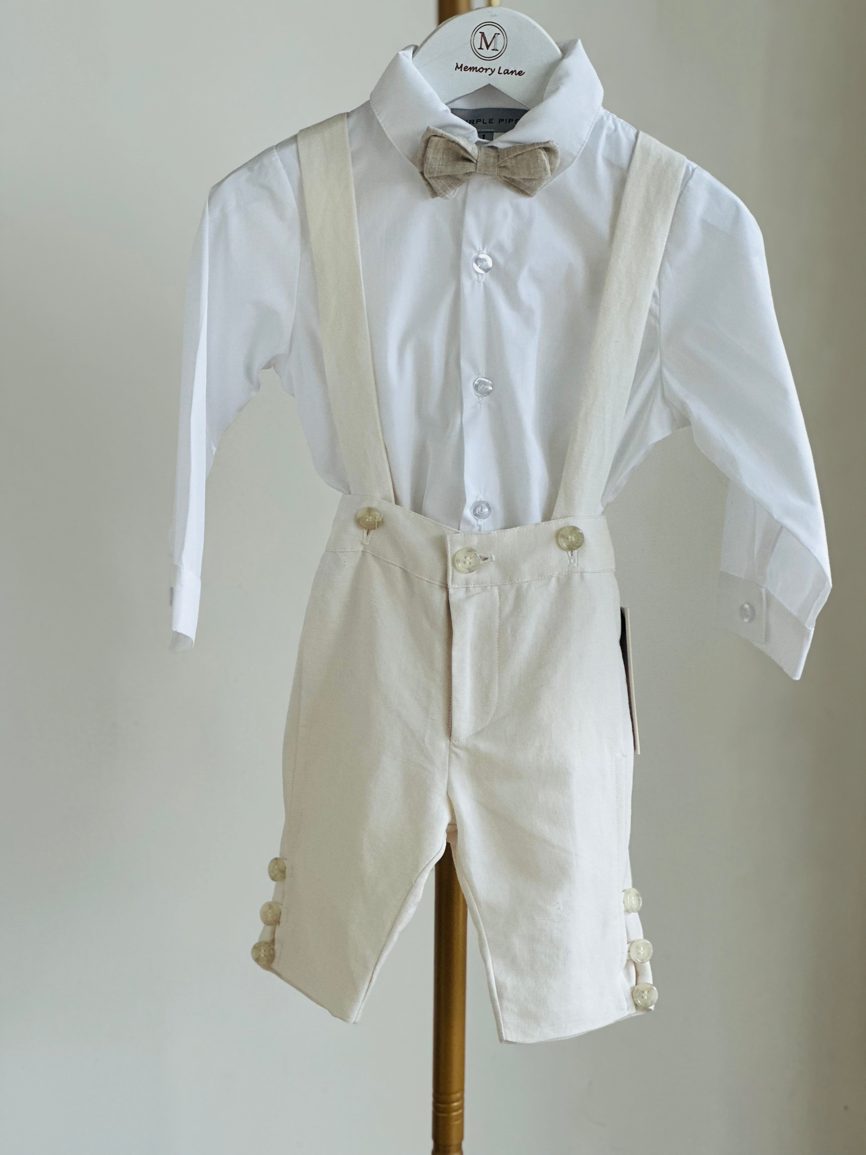 Zac Ivory Silk Linen Suspender Set