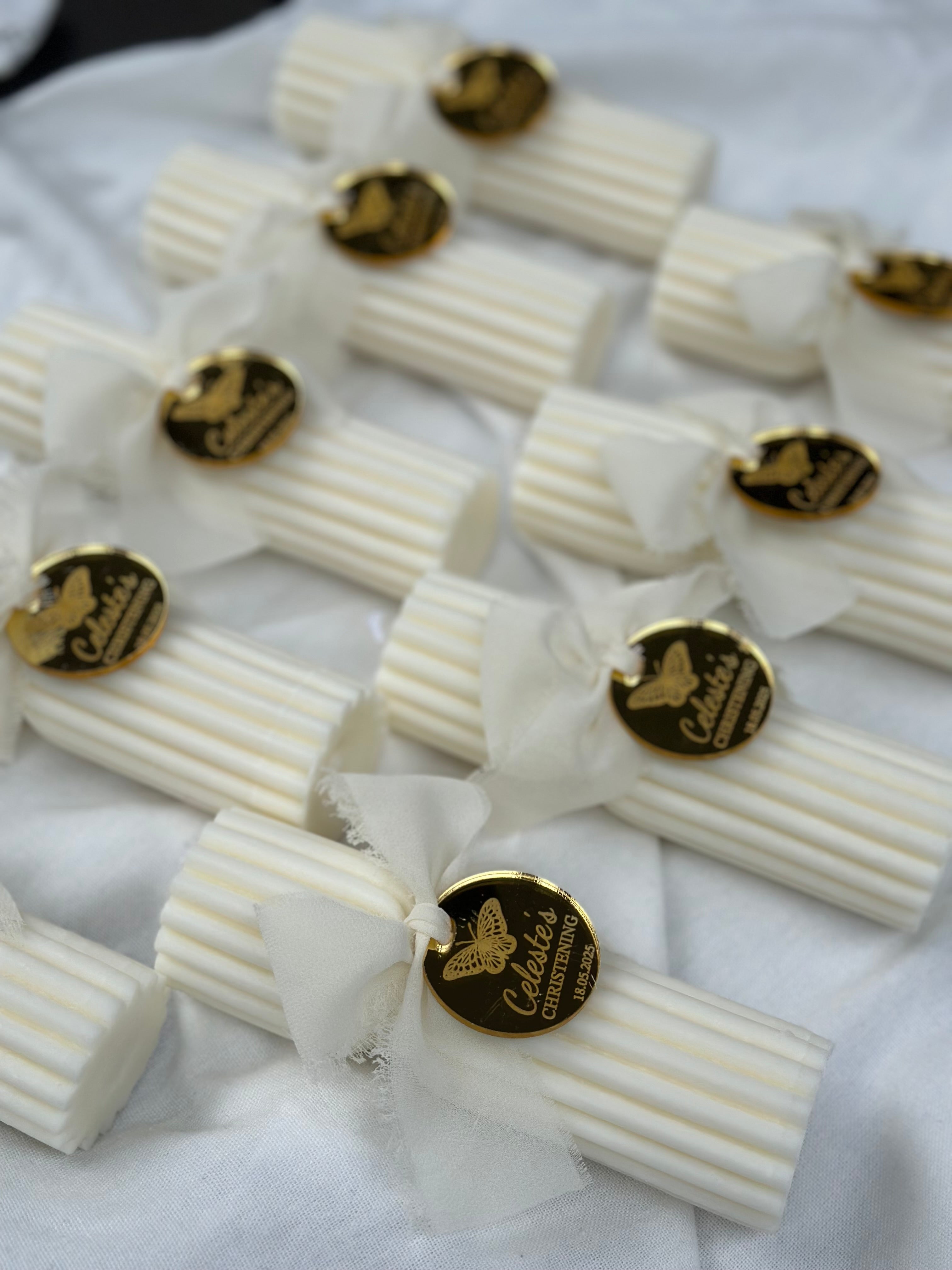 Twirl Candle with ribbon and personalised tag