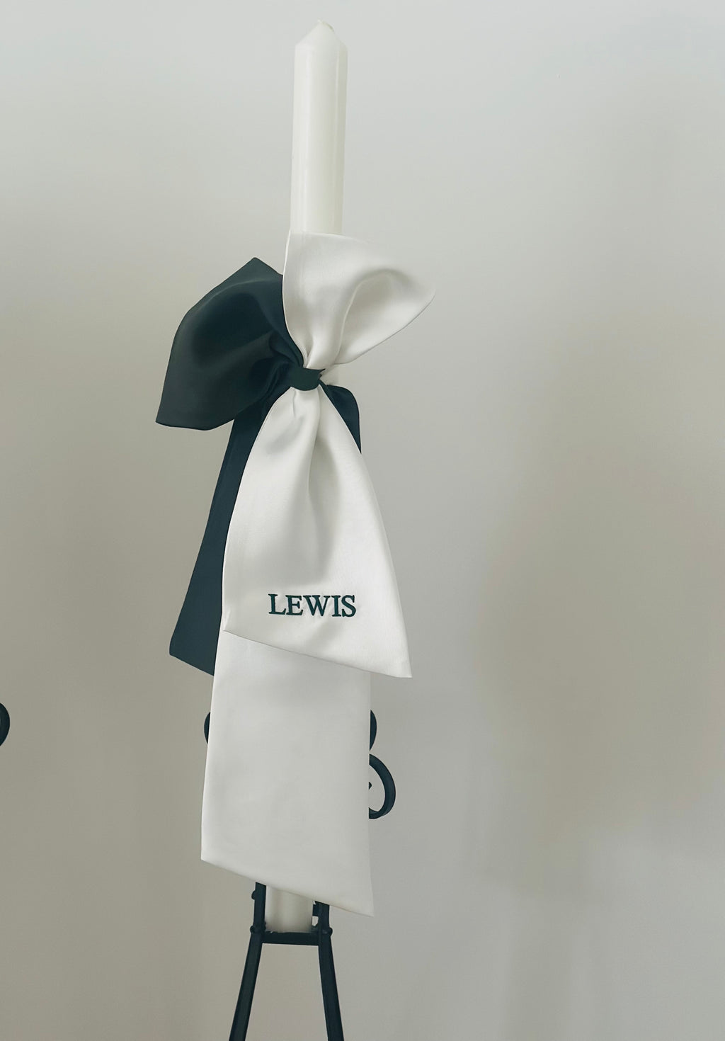 LEWIS Forest green & white linen sash Orthodox candle