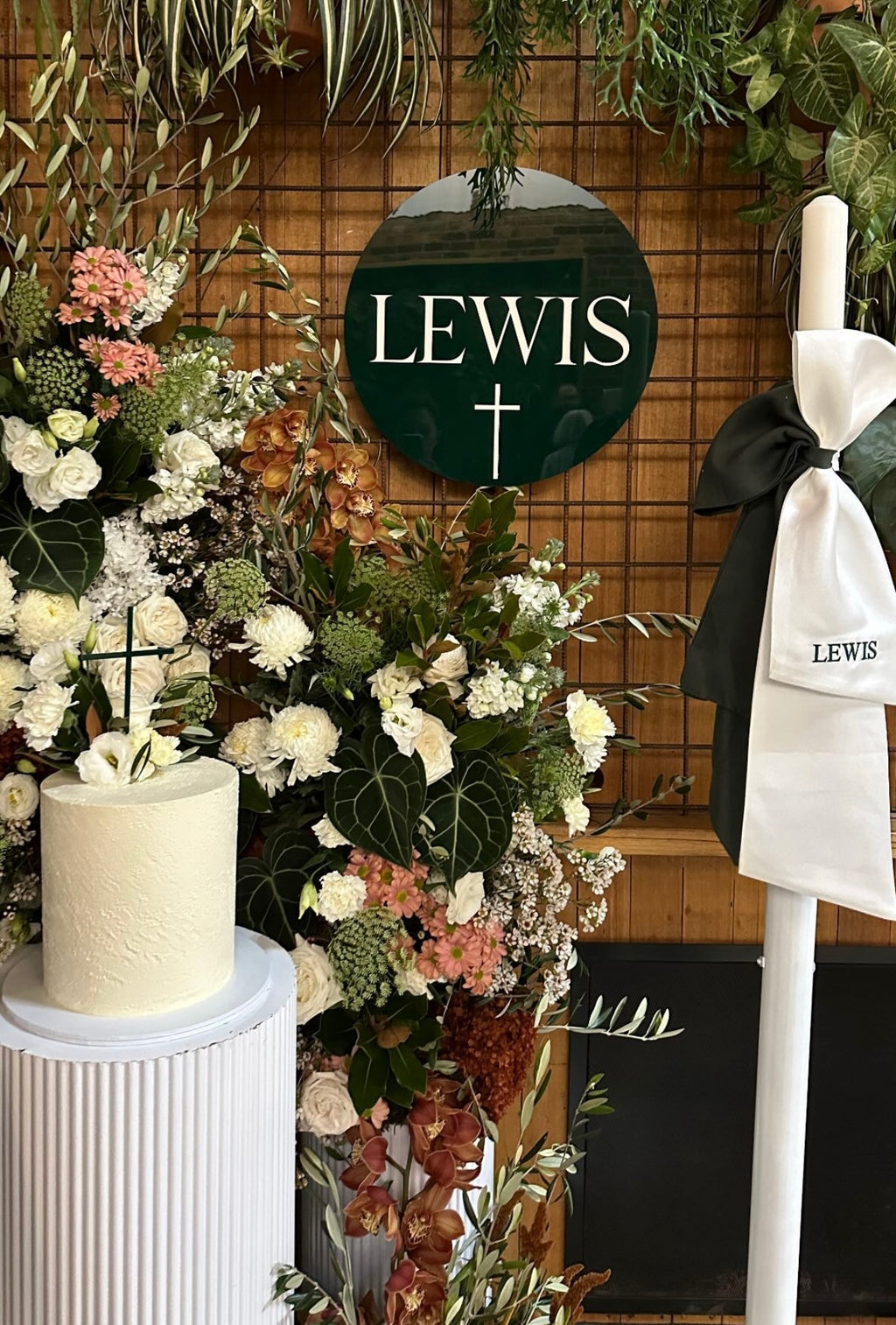 LEWIS Forest green & white linen sash Orthodox candle