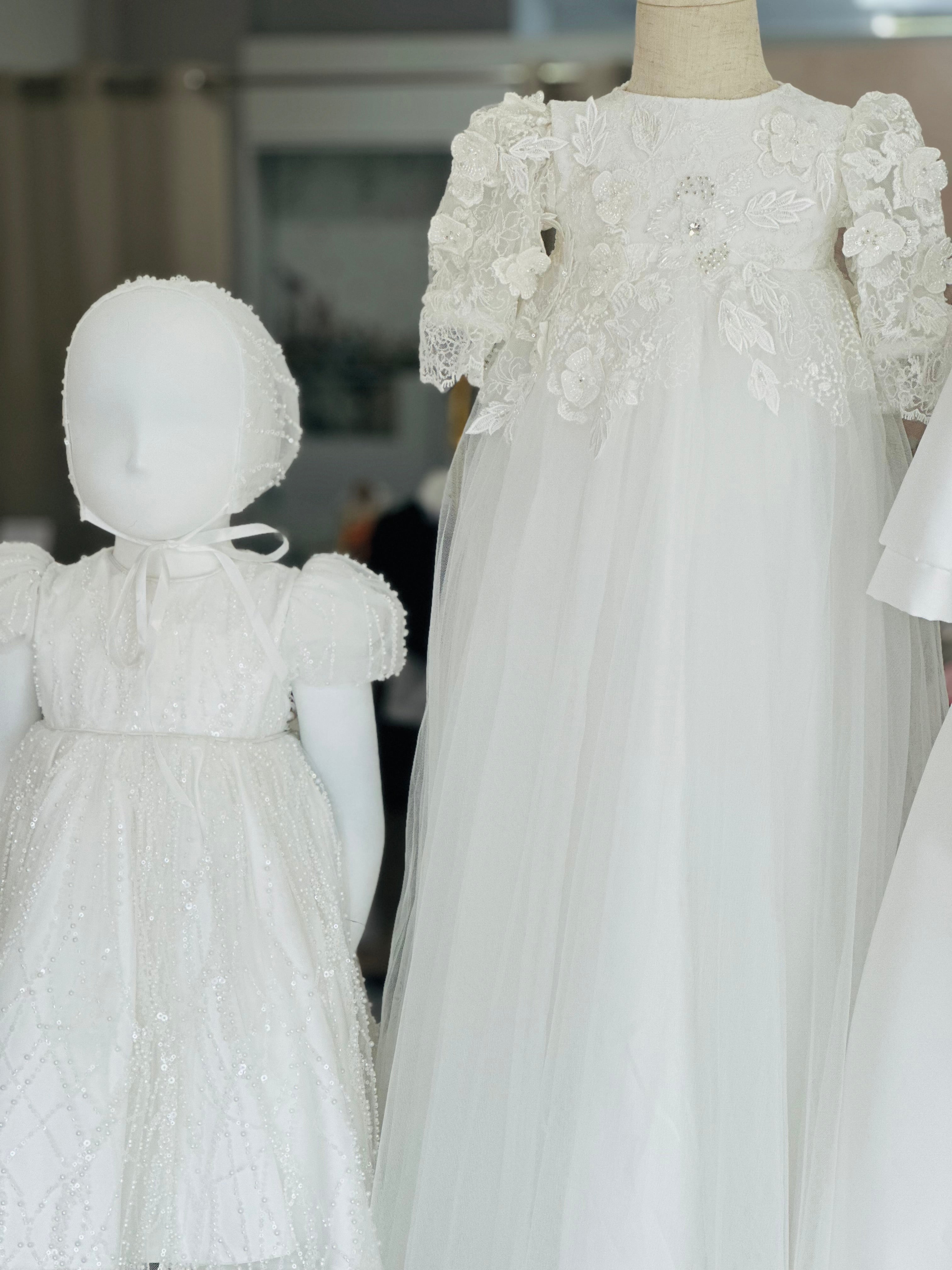 Lacey Tulle Christening Gown.