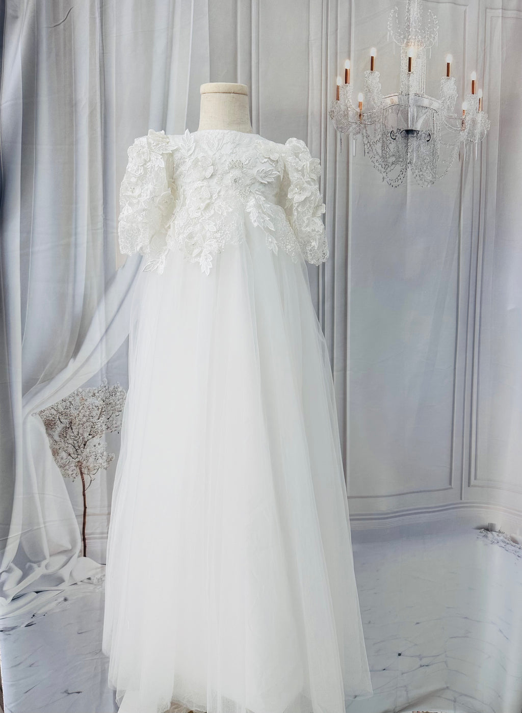Lacey Tulle Christening Gown.