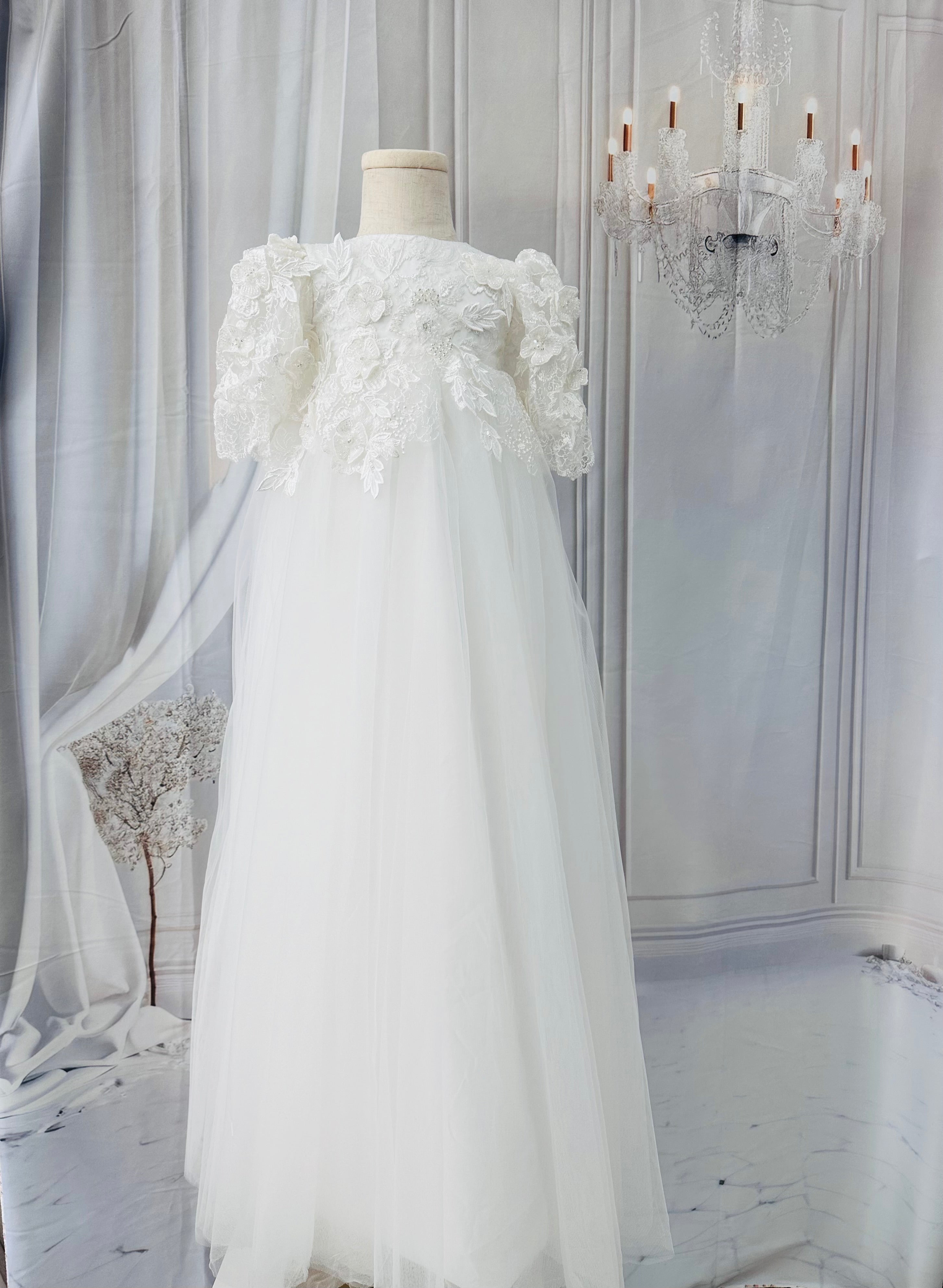 Lacey Tulle Christening Gown.
