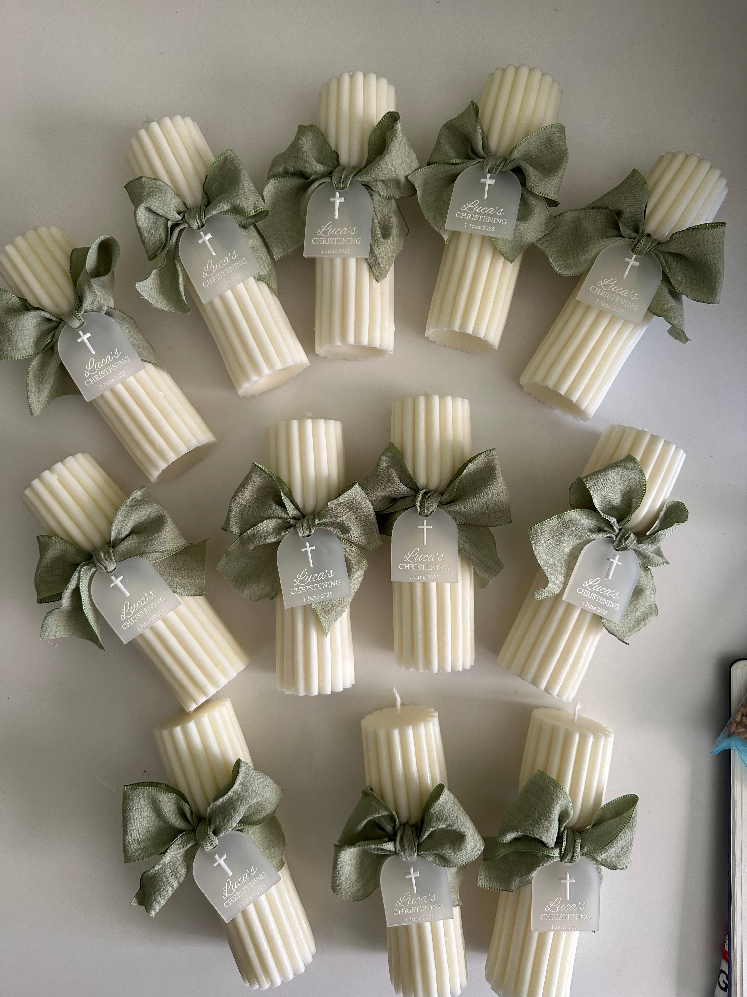 Twirl Candle with ribbon and personalised Tag