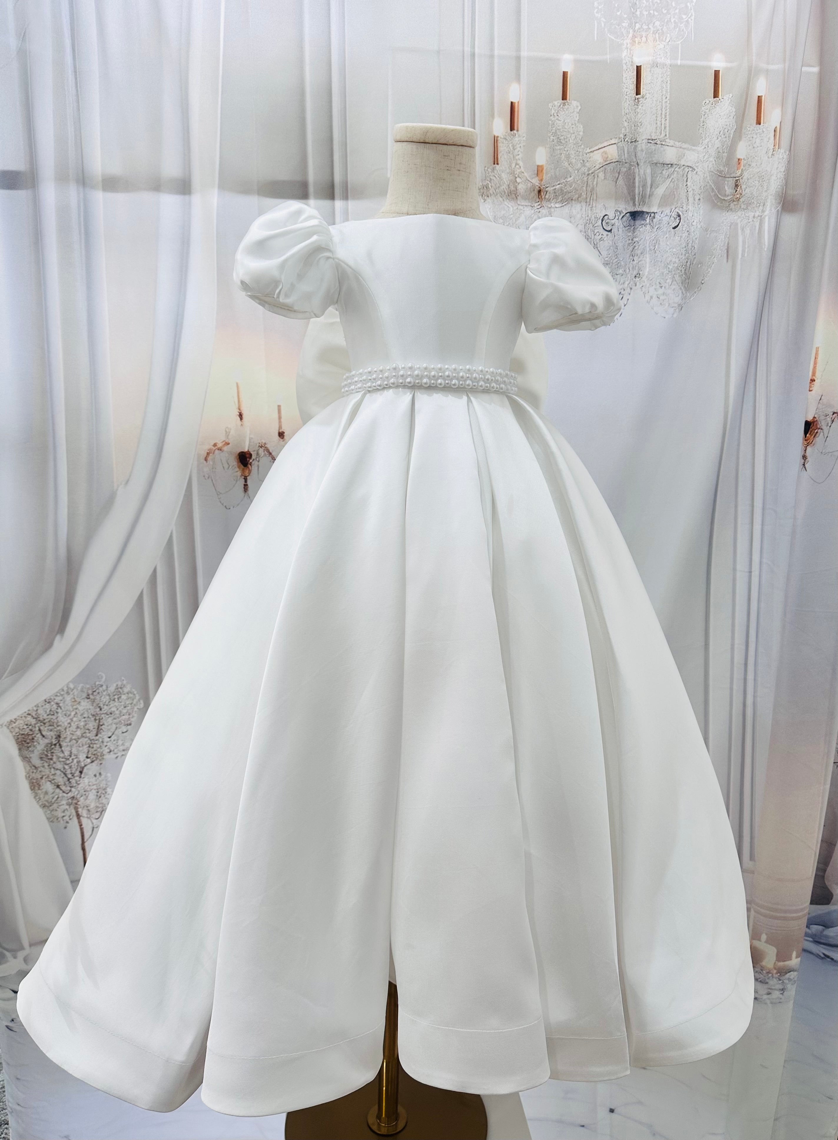 Rose Box Pleated Dress with Pearl Belt