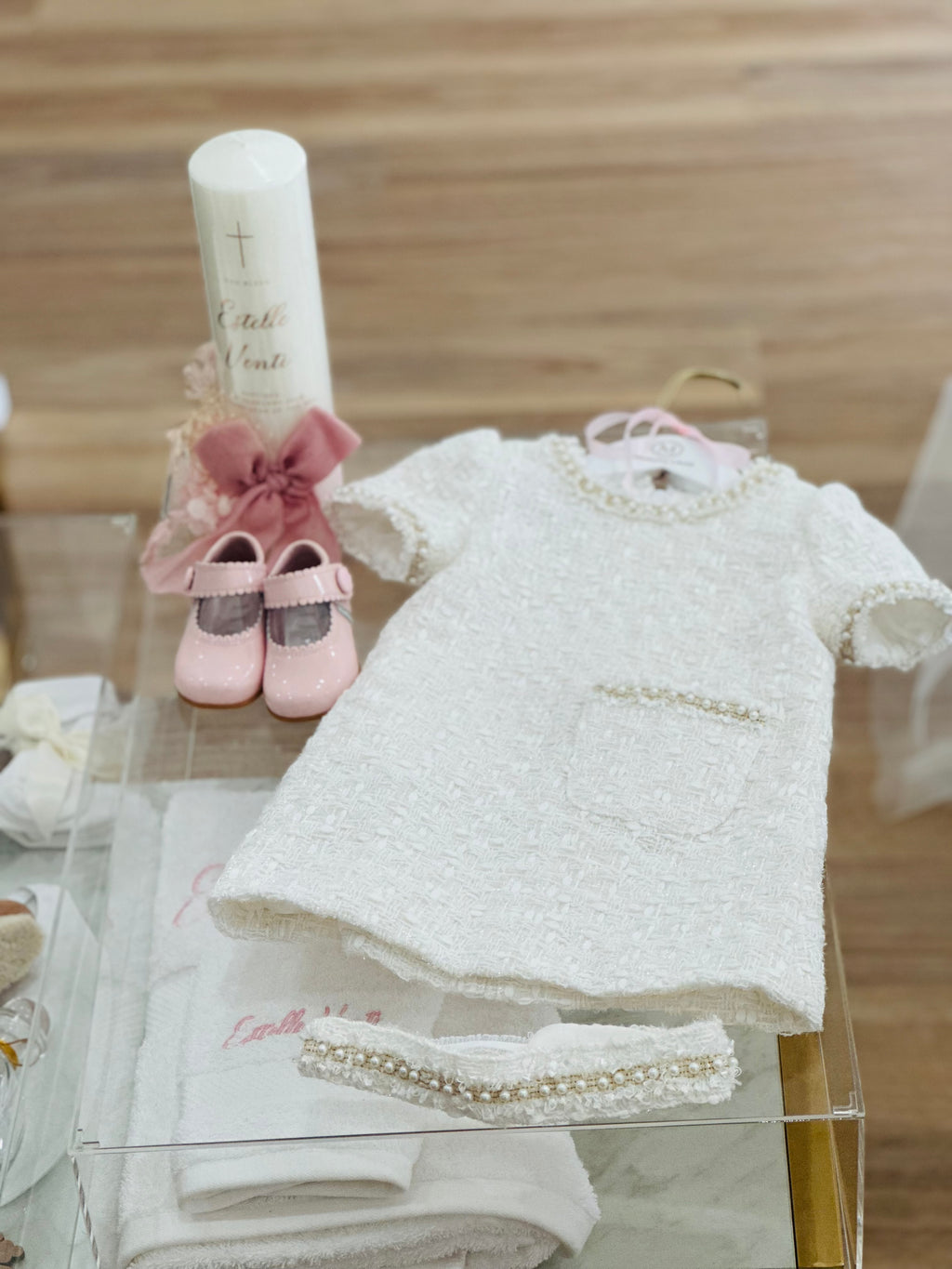 Chantal ivory tweed dress with matching Headband