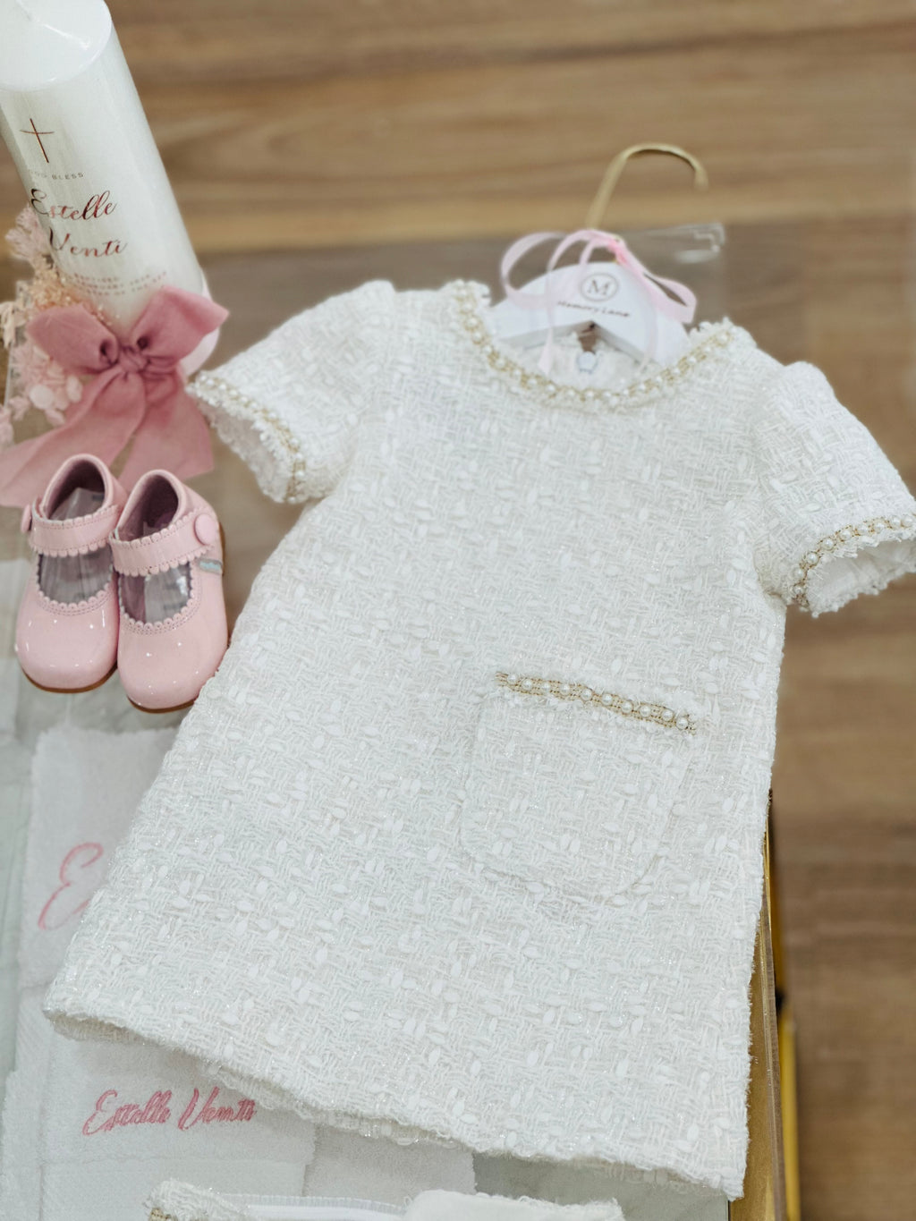 Chantal ivory tweed dress with matching Headband