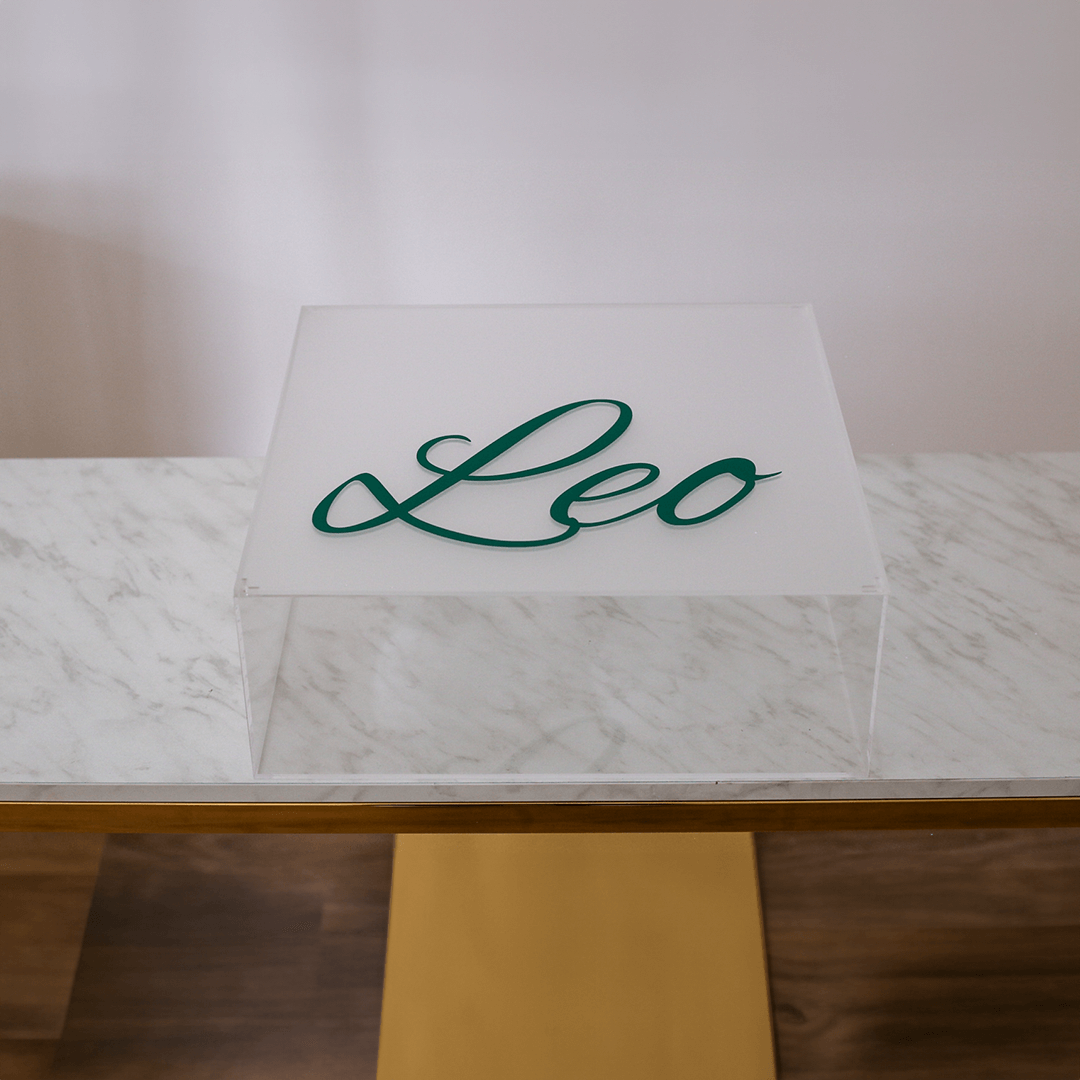 Leo personalised Square Box with Vinyl Name