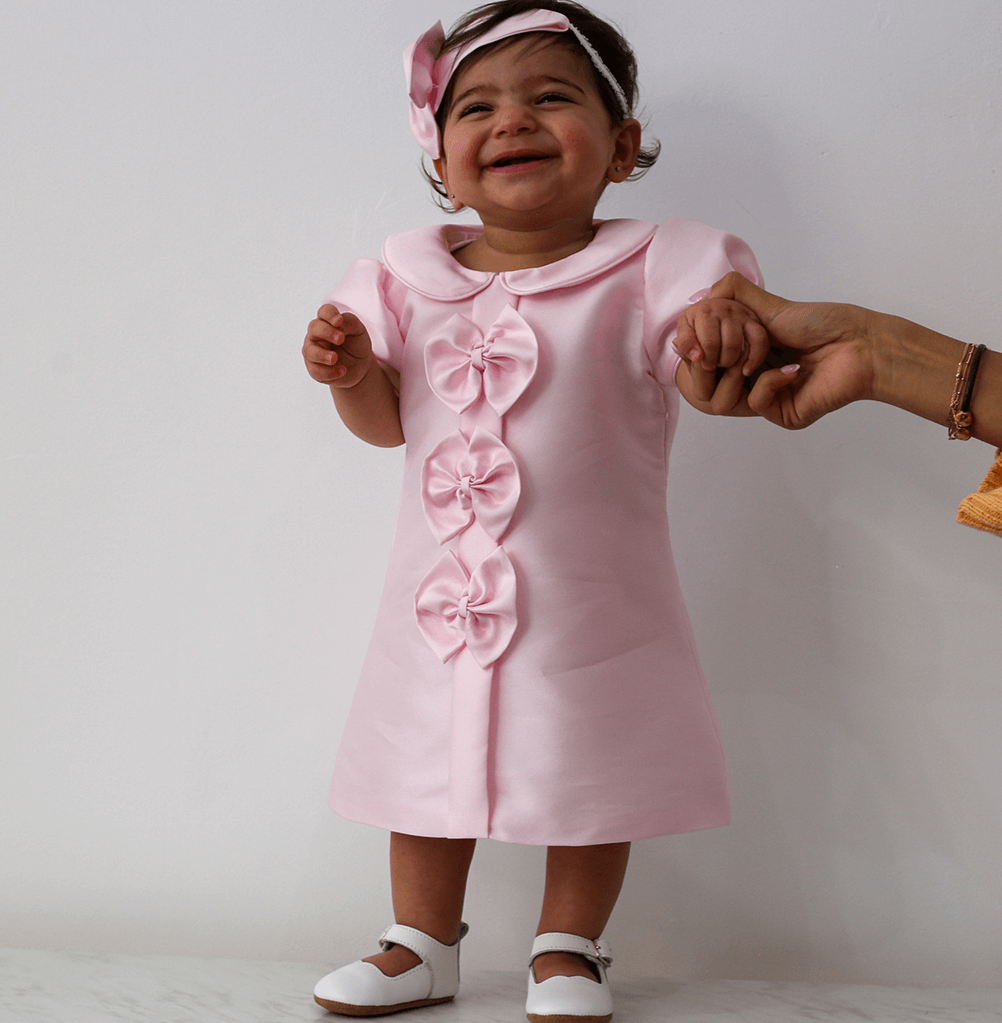Pink Mikado Bow Dress with matching Headband