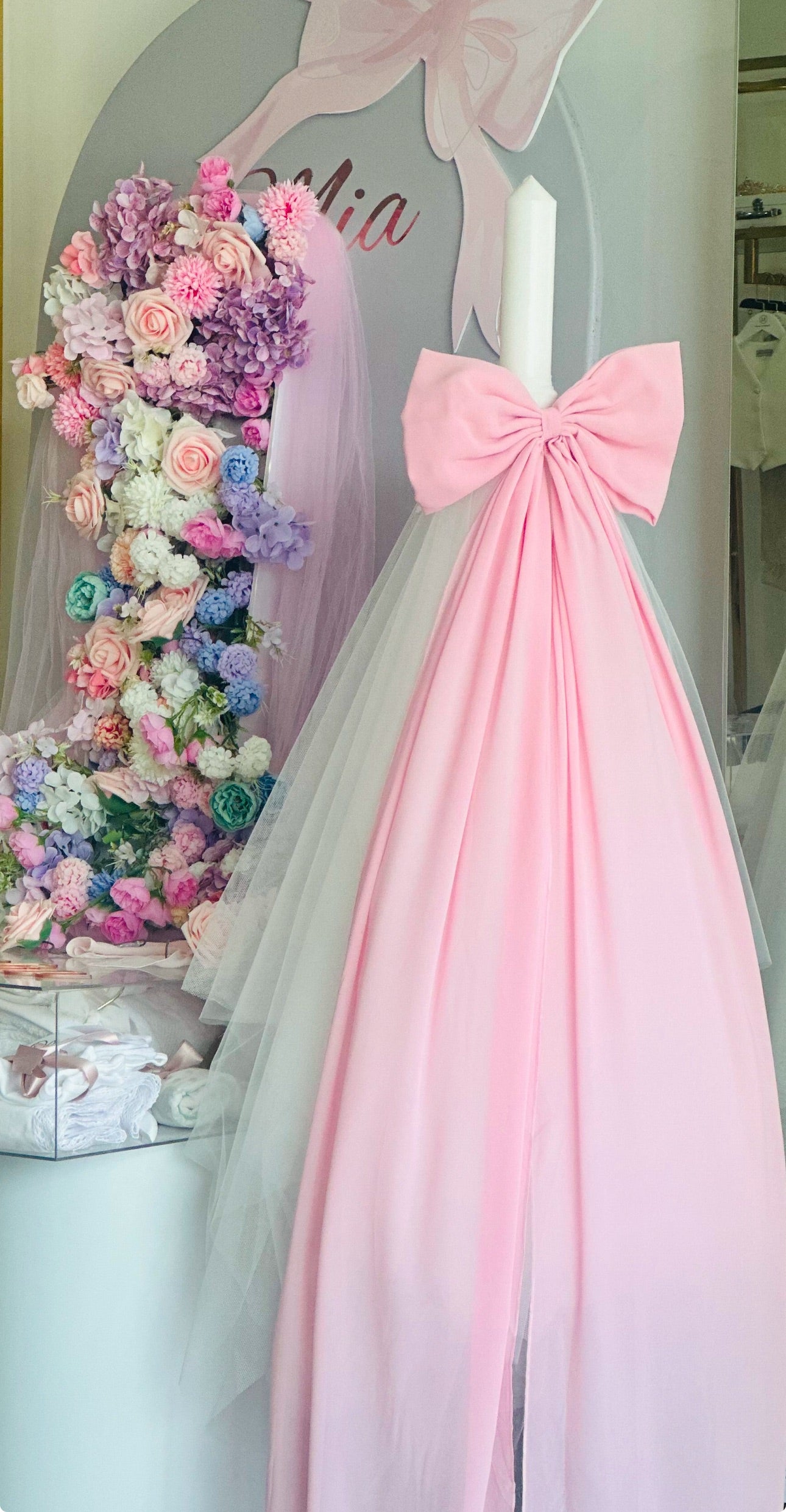 Ivana Pink chiffon Full length bow with Tulle