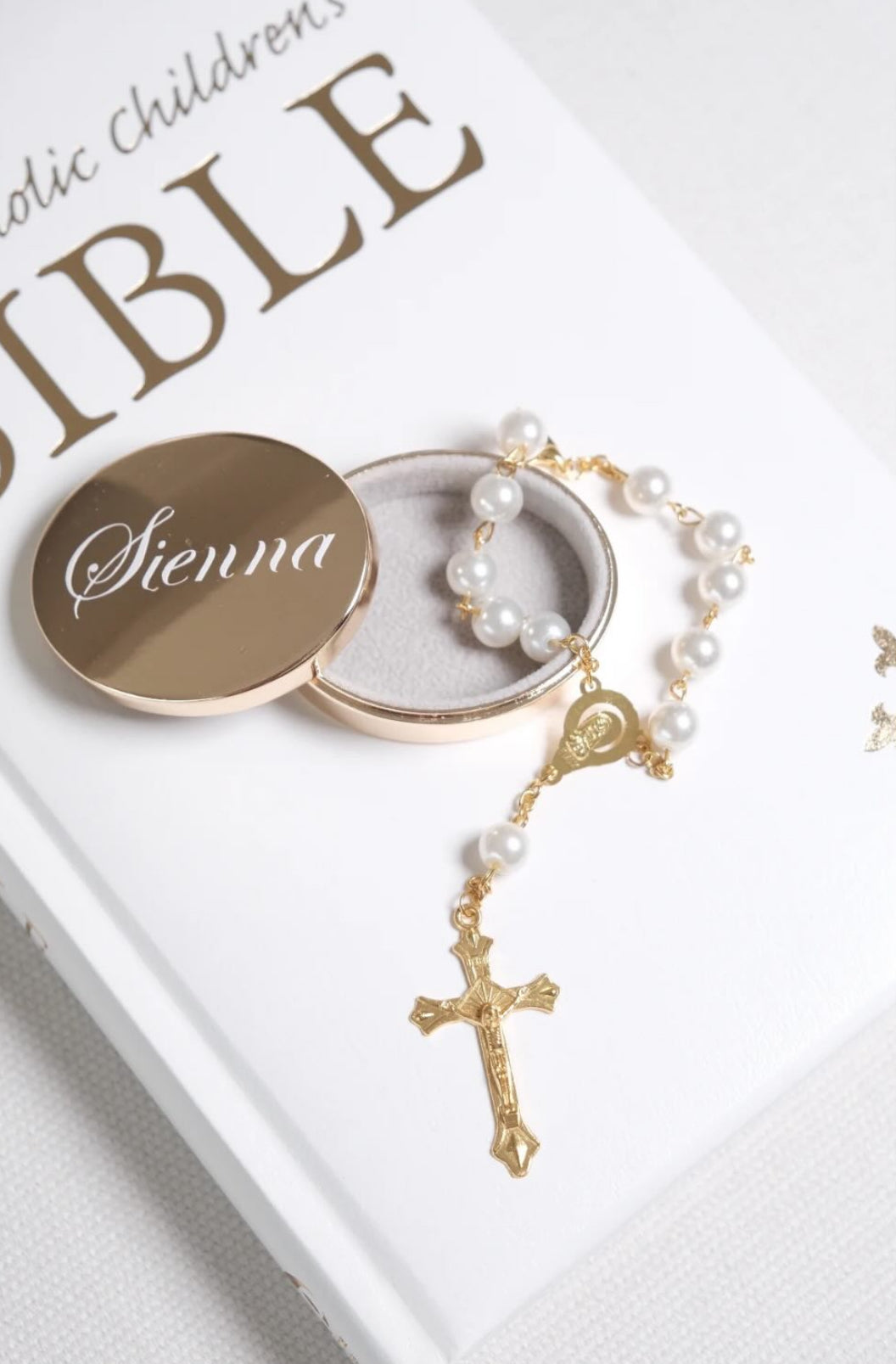 Personalised  Gold Trinket Box and Rosary